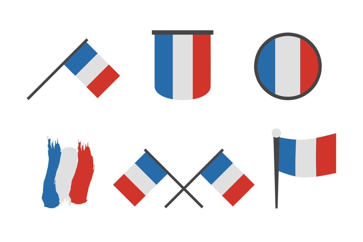 Reihe von Symbolen der französischen Flagge in verschiedenen Formen und Stilen vektor