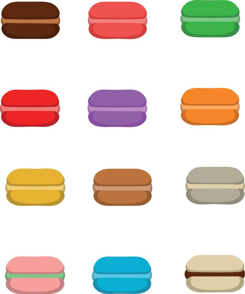 satz verschiedener arten von macarons. Vektor-Illustration. Makronensammlung isoliert auf weißem Hintergrund. bunte Makronen. Gestaltungselement vektor