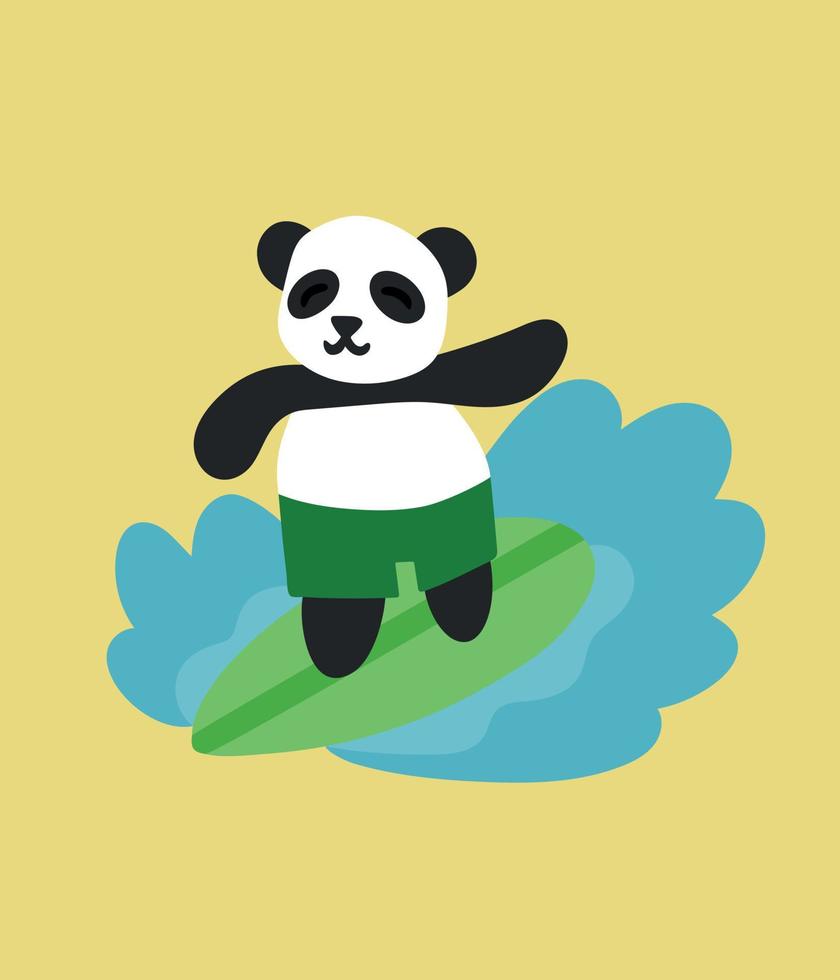 süßer Sommerpanda. Vektor-Illustration. Gestaltungselement. Panda im Wasser surfen vektor