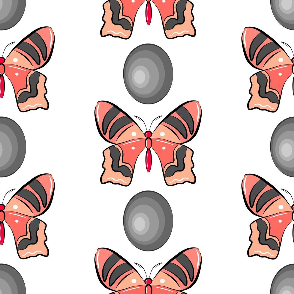 buntes nahtloses muster des rosa und grauen schmetterlings der karikatur lokalisiert auf weißem hintergrund. Kindergarten-Vektor-Stoff-Druckvorlage. schöne Tapete mit Insektenflügeln. vektor