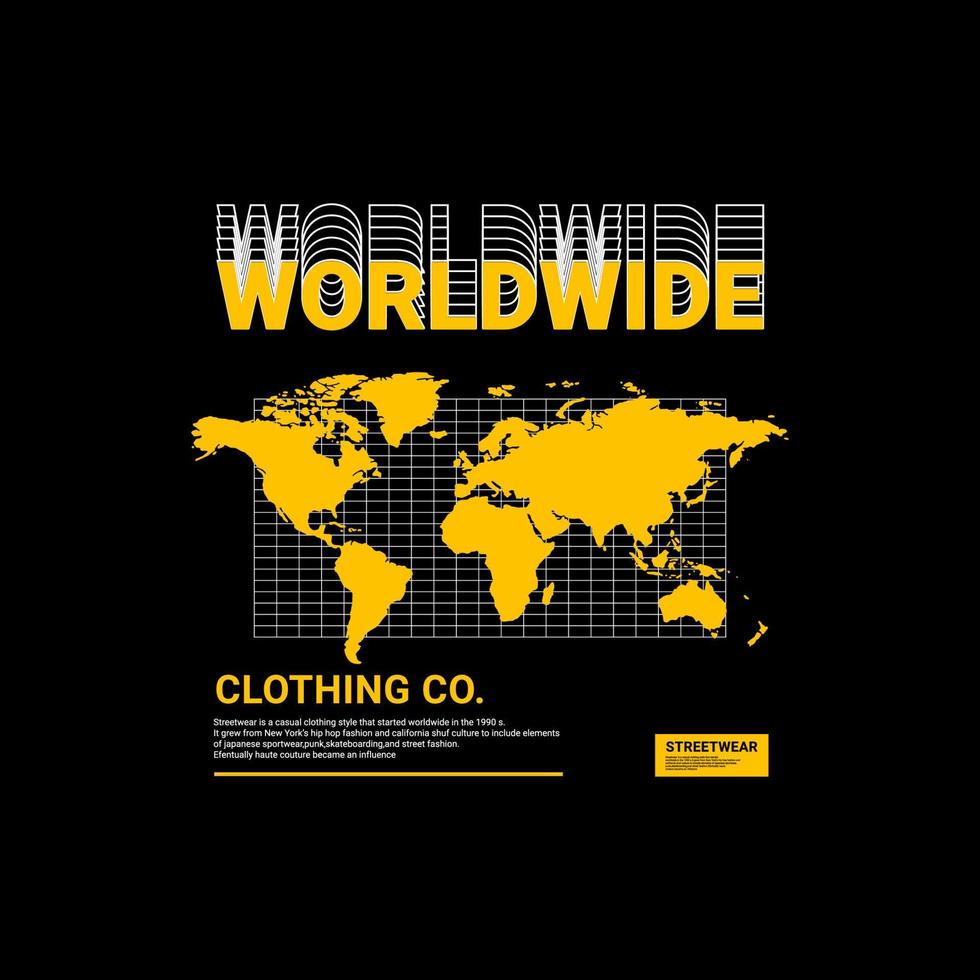 världsomspännande skrivdesign, lämplig för screentryck av t-shirts, kläder, jackor och andra vektor