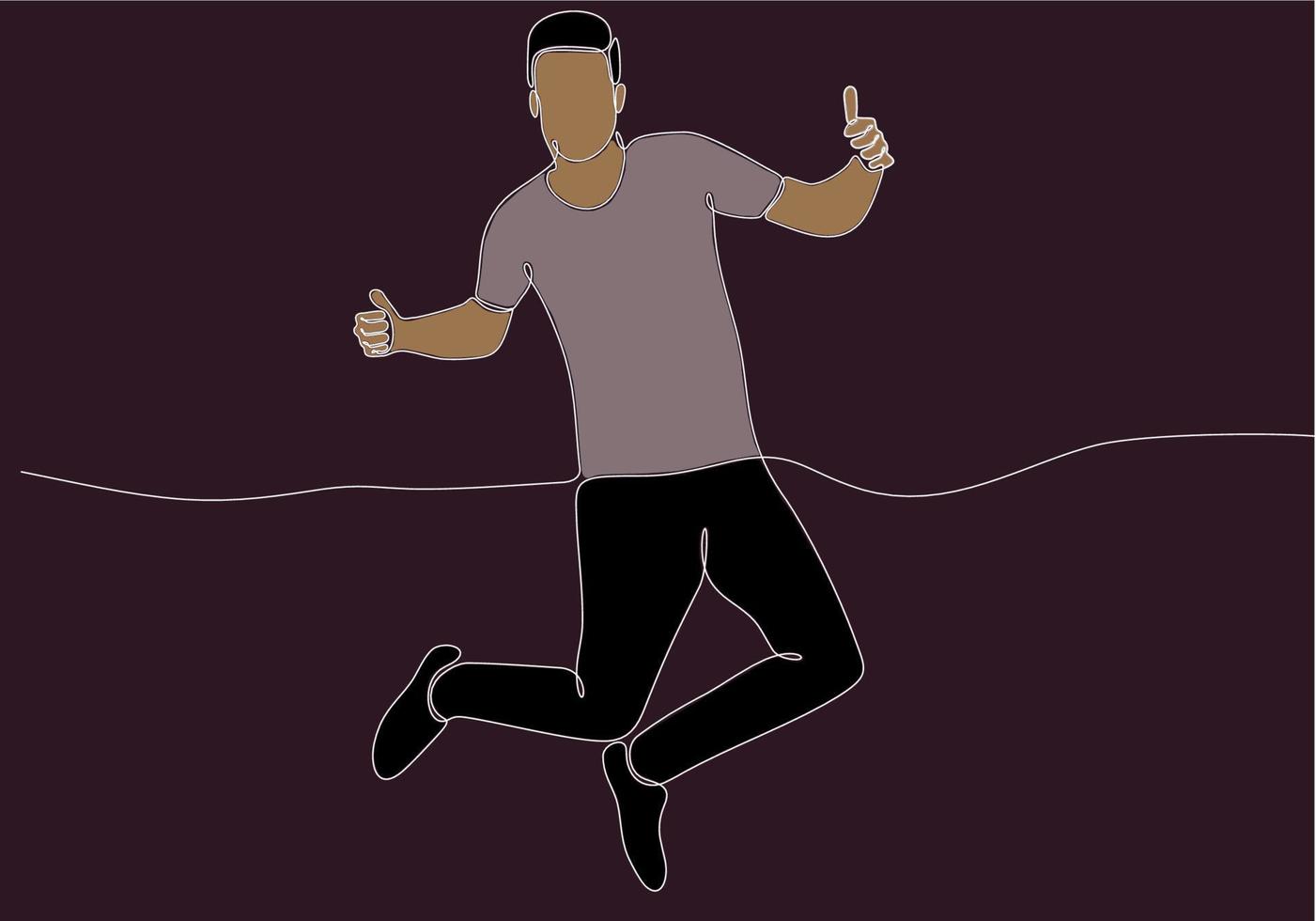 kontinuerlig linjeteckning av mannen som hoppar för lycka. vektor illustration.