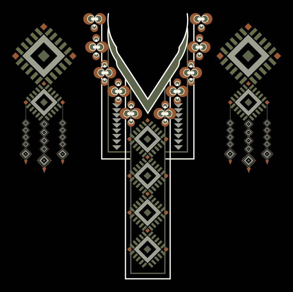 schöne stickerei.geometrische ethnische orientalische muster traditionell auf schwarzem hintergrund.aztekischer stil,abstrakt,vektor,illustration.design für textur,stoff,mode frauen tragen,kleidung,druck. vektor