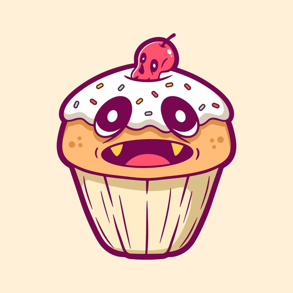 söt monster cupcake tecknad vektor