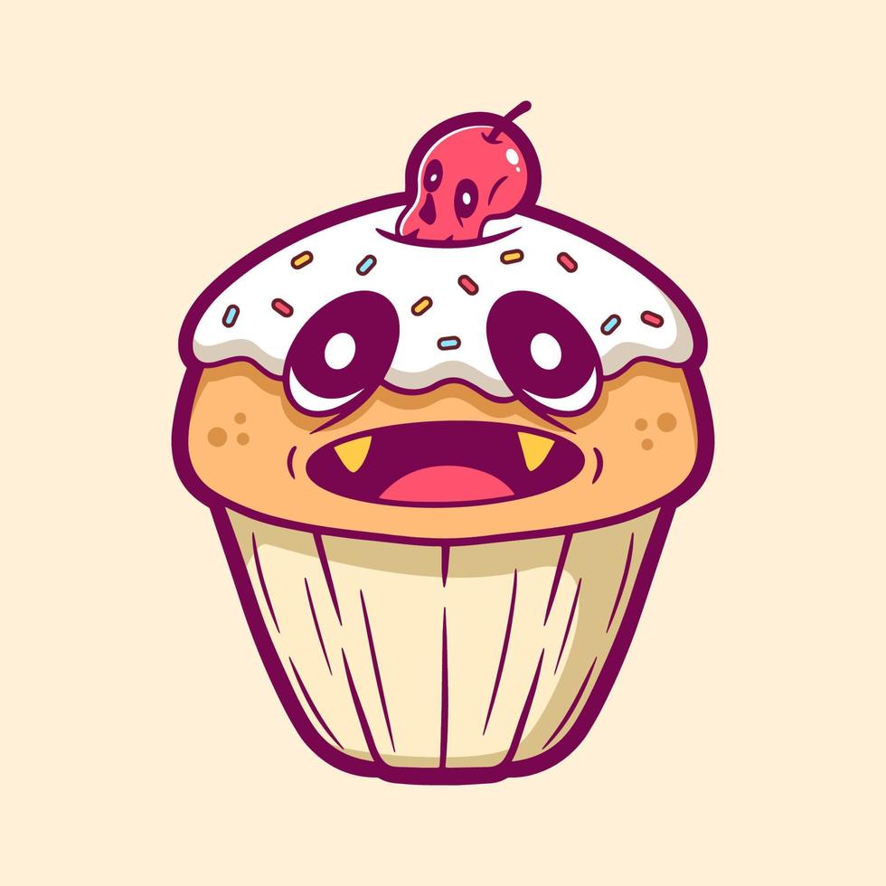 süßer Monster-Cupcake-Cartoon vektor