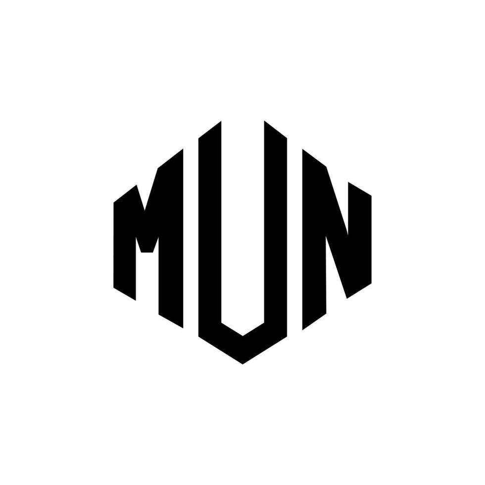 mun brev logotyp design med polygon form. mun polygon och kubform logotypdesign. mun hexagon vektor logotyp mall vita och svarta färger. mun monogram, affärs- och fastighetslogotyp.