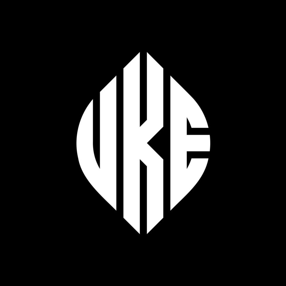 Uke-Kreis-Buchstaben-Logo-Design mit Kreis- und Ellipsenform. Uke-Ellipsenbuchstaben mit typografischem Stil. Die drei Initialen bilden ein Kreislogo. Uke-Kreis-Emblem abstrakter Monogramm-Buchstaben-Markierungsvektor. vektor