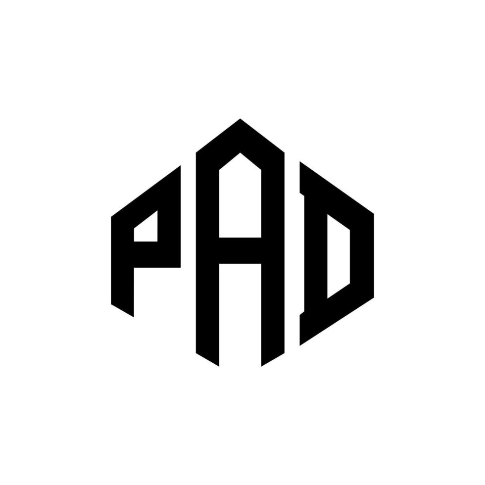 Pad Letter Logo Design mit Polygonform. Pad-Polygon- und Würfelform-Logo-Design. Pad-Sechseck-Vektor-Logo-Vorlage in weißen und schwarzen Farben. Pad-Monogramm, Geschäfts- und Immobilienlogo. vektor