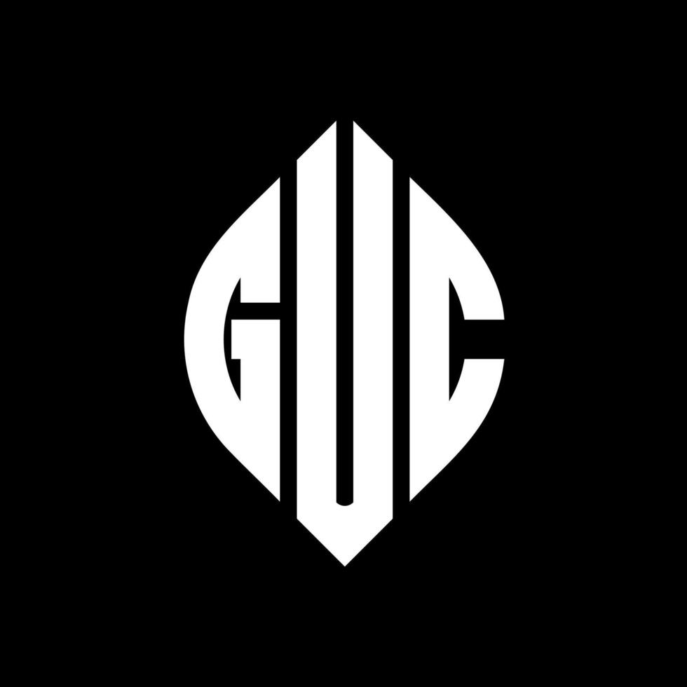 Guc-Kreis-Buchstaben-Logo-Design mit Kreis- und Ellipsenform. Guc-Ellipsenbuchstaben mit typografischem Stil. Die drei Initialen bilden ein Kreislogo. Guc-Kreis-Emblem abstrakter Monogramm-Buchstaben-Markierungsvektor. vektor
