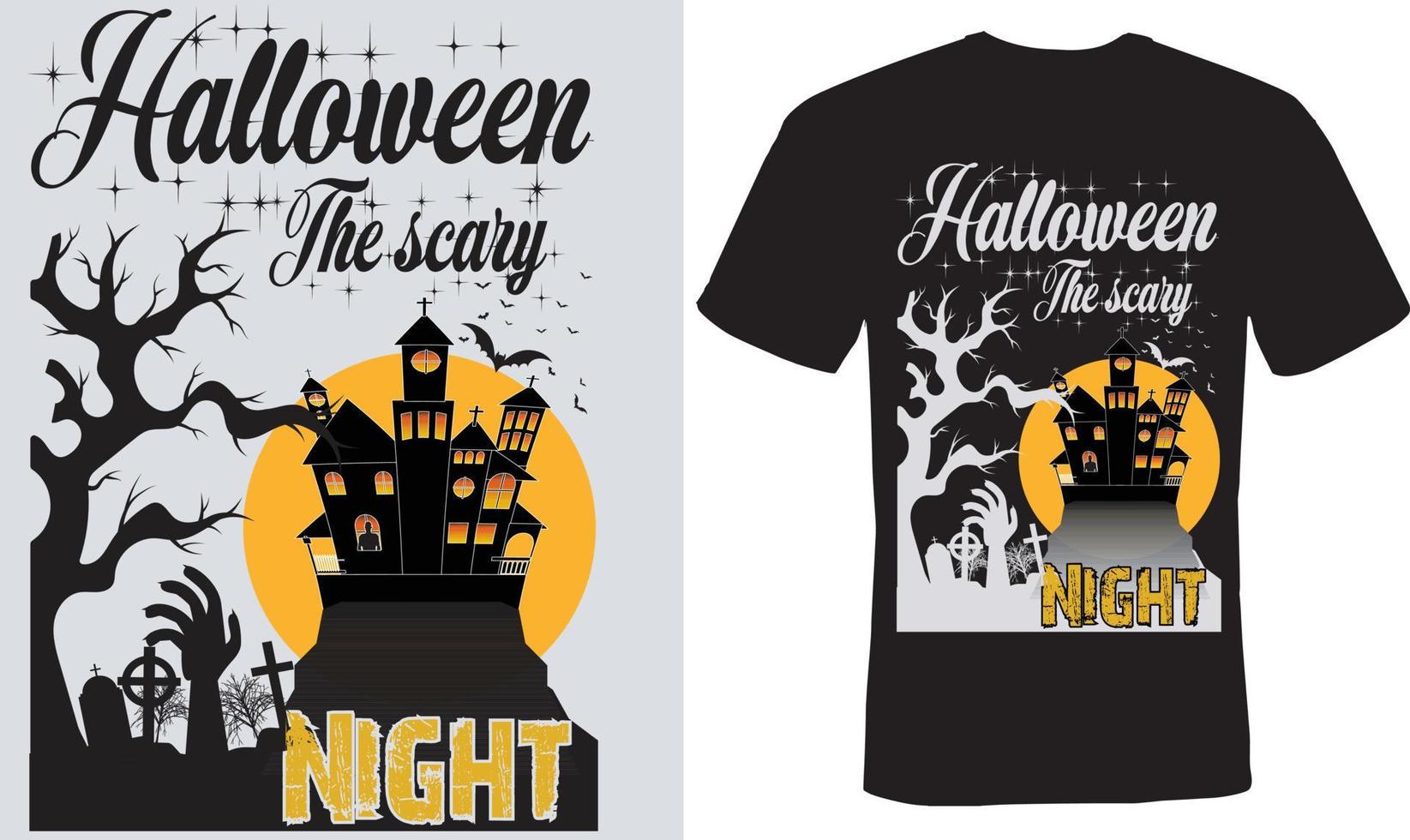 halloween den skrämmande natten t-shirtdesign för halloween vektor