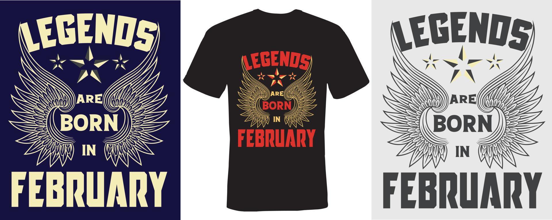 legends är födda i februari t-shirtdesign för februari vektor