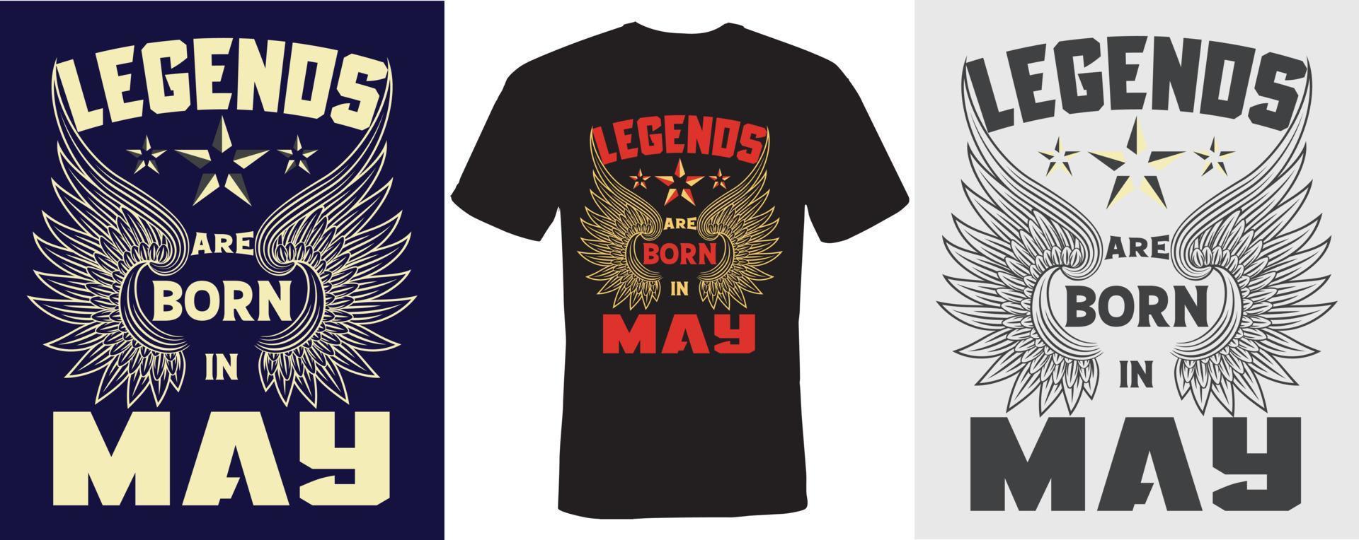 legender är födda i maj t-shirtdesign för maj vektor