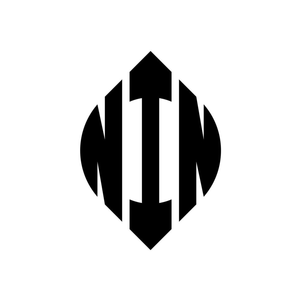 Nin-Kreis-Buchstaben-Logo-Design mit Kreis- und Ellipsenform. neun Ellipsenbuchstaben mit typografischem Stil. Die drei Initialen bilden ein Kreislogo. Nin-Kreis-Emblem abstrakter Monogramm-Buchstaben-Markierungsvektor. vektor