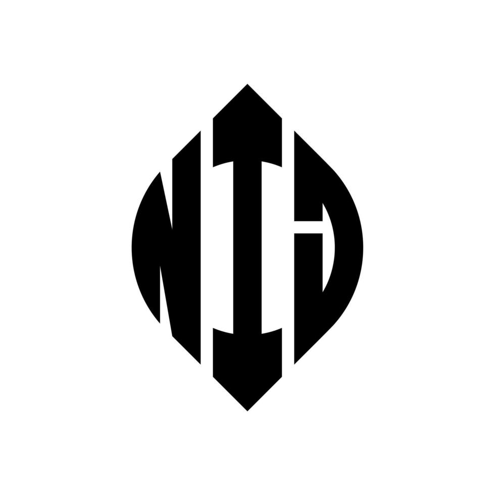 nij-Kreis-Buchstaben-Logo-Design mit Kreis- und Ellipsenform. nij Ellipsenbuchstaben mit typografischem Stil. Die drei Initialen bilden ein Kreislogo. nij-Kreis-Emblem abstrakter Monogramm-Buchstaben-Markierungsvektor. vektor