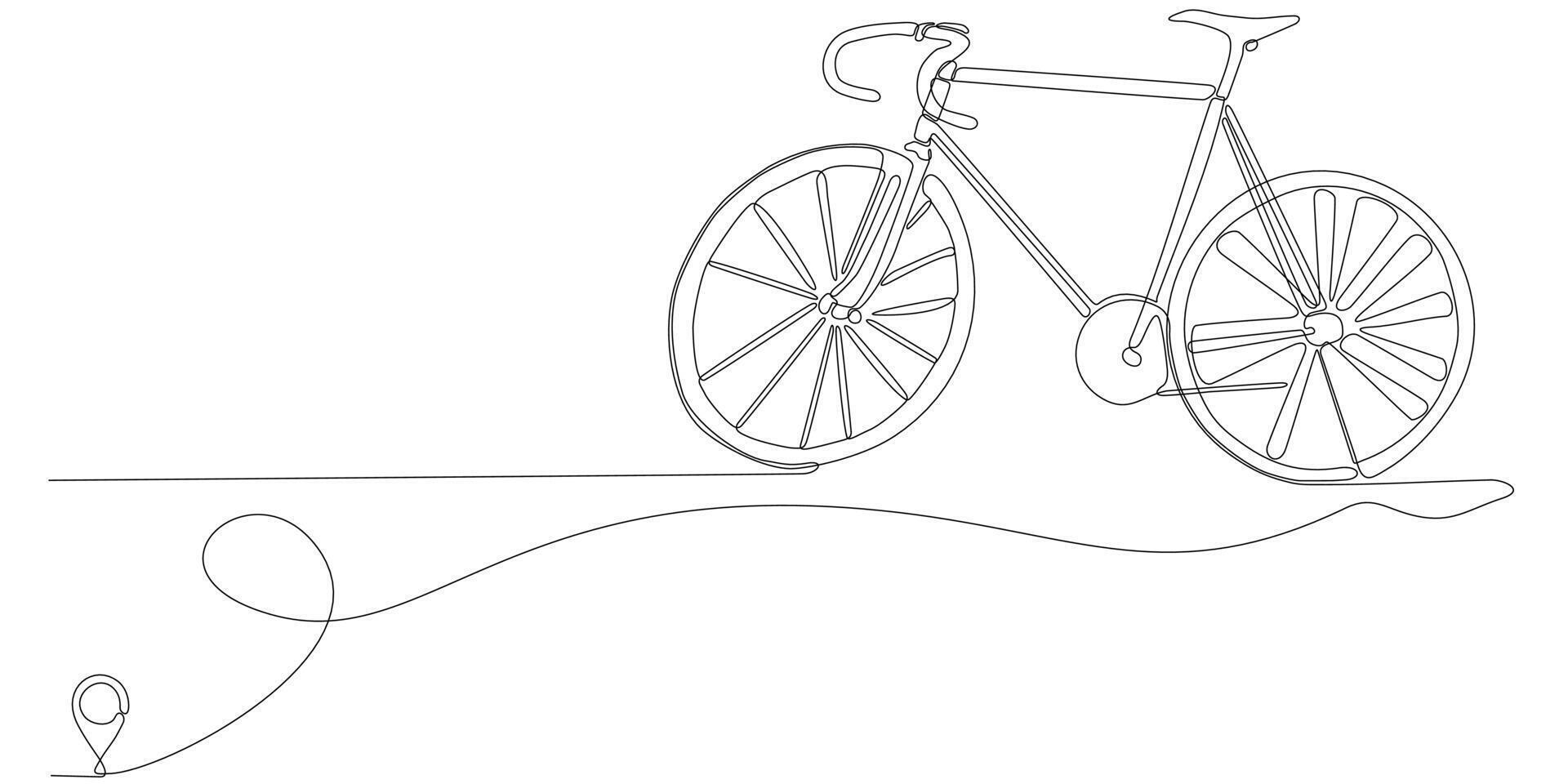 Liniensymbolvektor Kontinuierliche Linienzeichnung der Fahrradlinie von der Oulis-Hausroute mit Startpunkt und einzeiligem Wanderweg - Vektorillustration. - Vektor