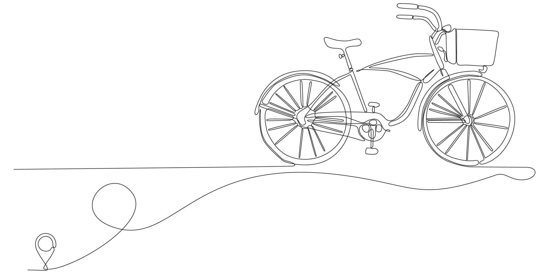 Liniensymbolvektor Kontinuierliche Linienzeichnung der Fahrradlinie von der Oulis-Hausroute mit Startpunkt und einzeiligem Wanderweg - Vektorillustration. - Vektor