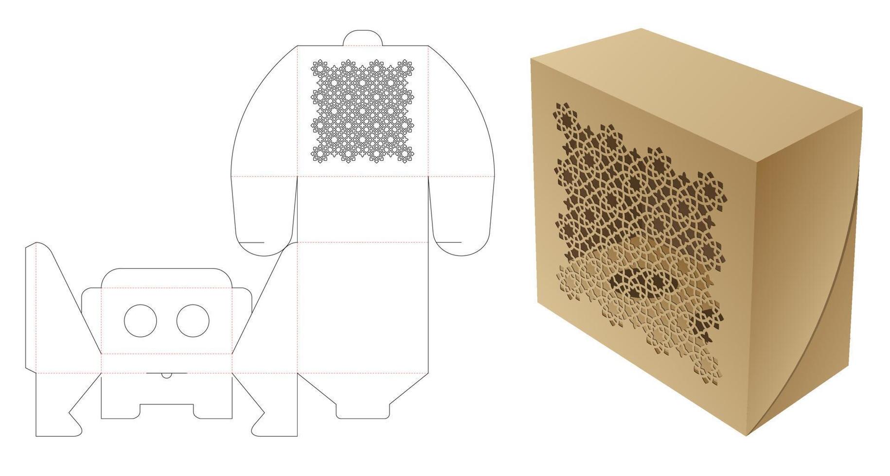 kosmetikbox mit schabloniertem arabischem musterfenster gestanzte vorlage und 3d-modell vektor