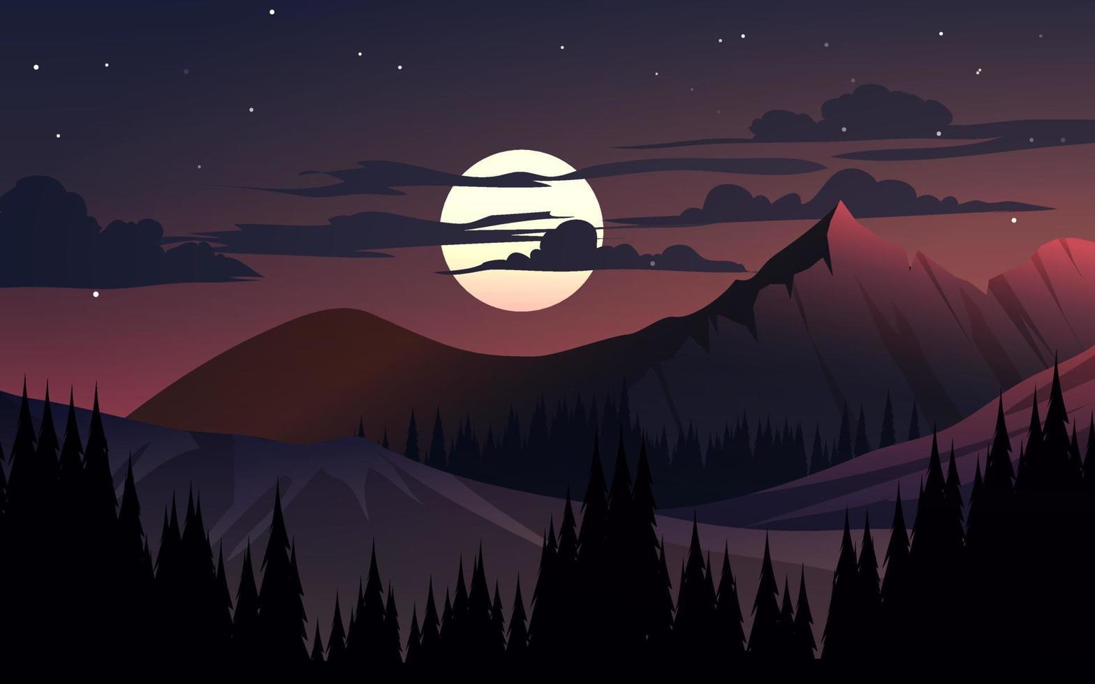 vacker lugn natt på berget med månsken vektor