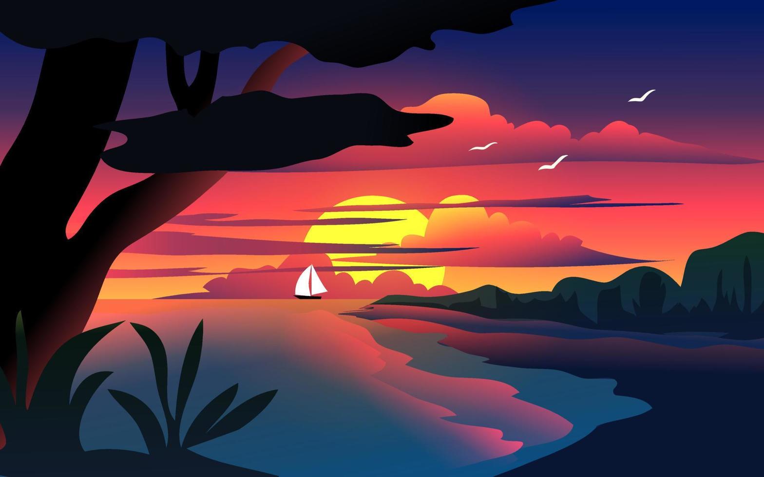 malerische Sonnenuntergangslandschaft am Strand vektor