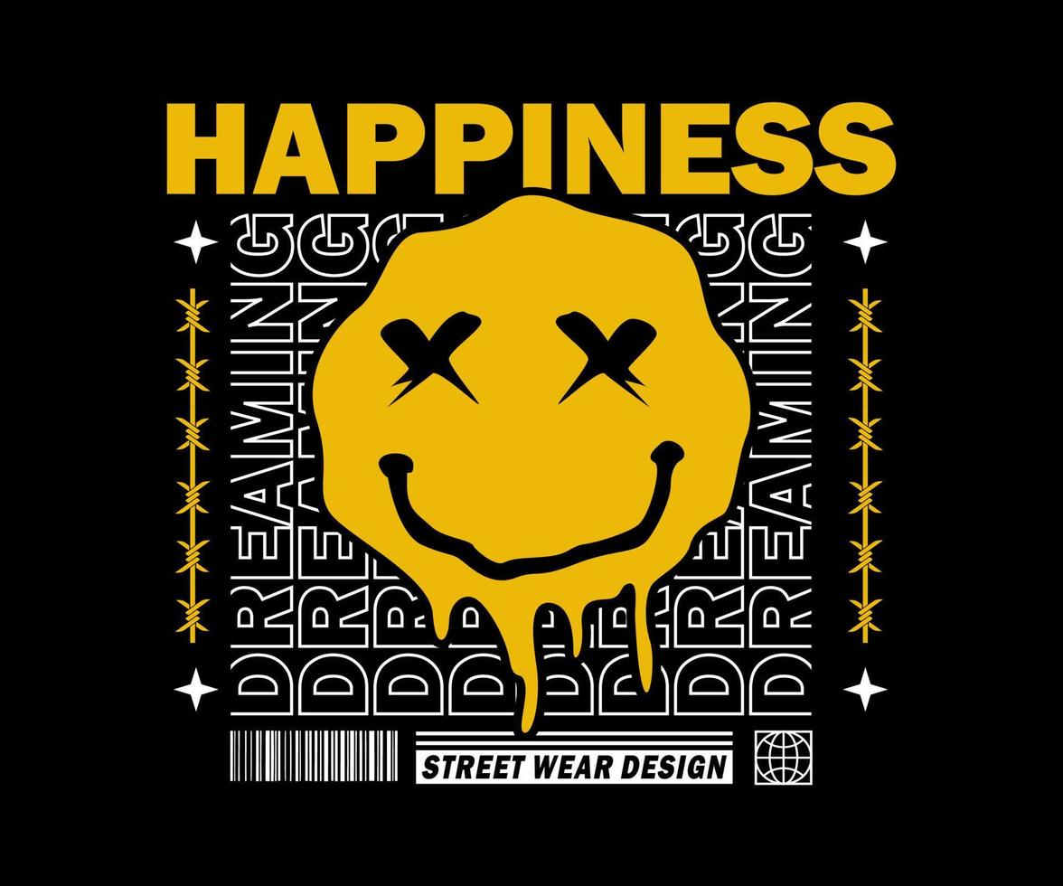 happiness estetisk grafisk design för t-shirt street wear och urban stil vektor