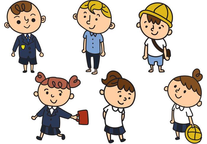 Schulkinder in Uniform Cartoon Vektoren