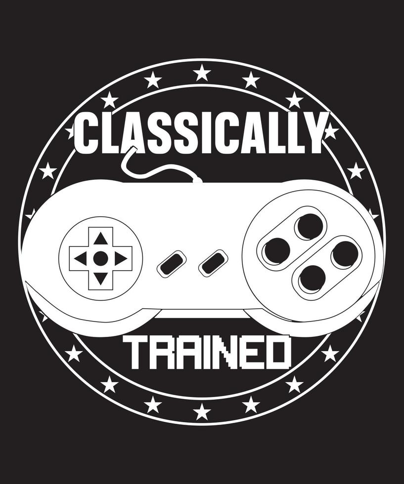 klassiskt tränad gaming t-shirt design vektor