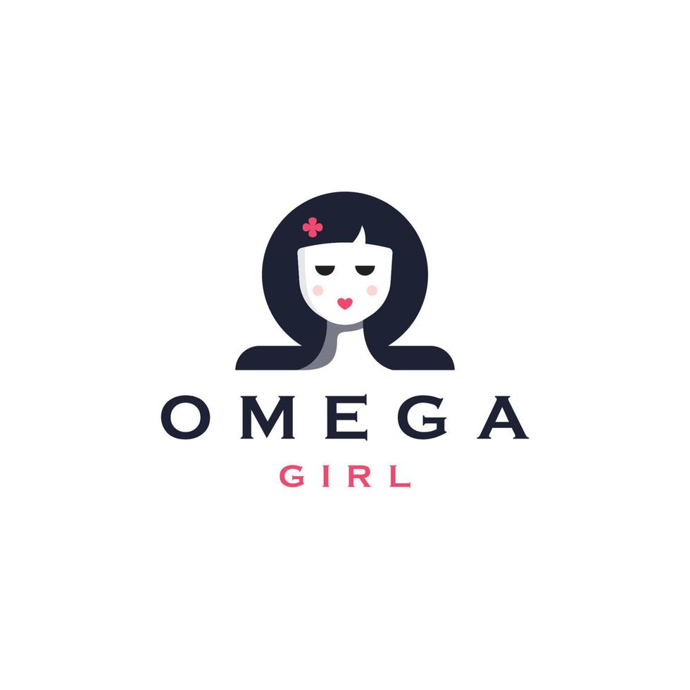 omega mädchen gesicht logo symbol design vorlage flache vektorillustration vektor