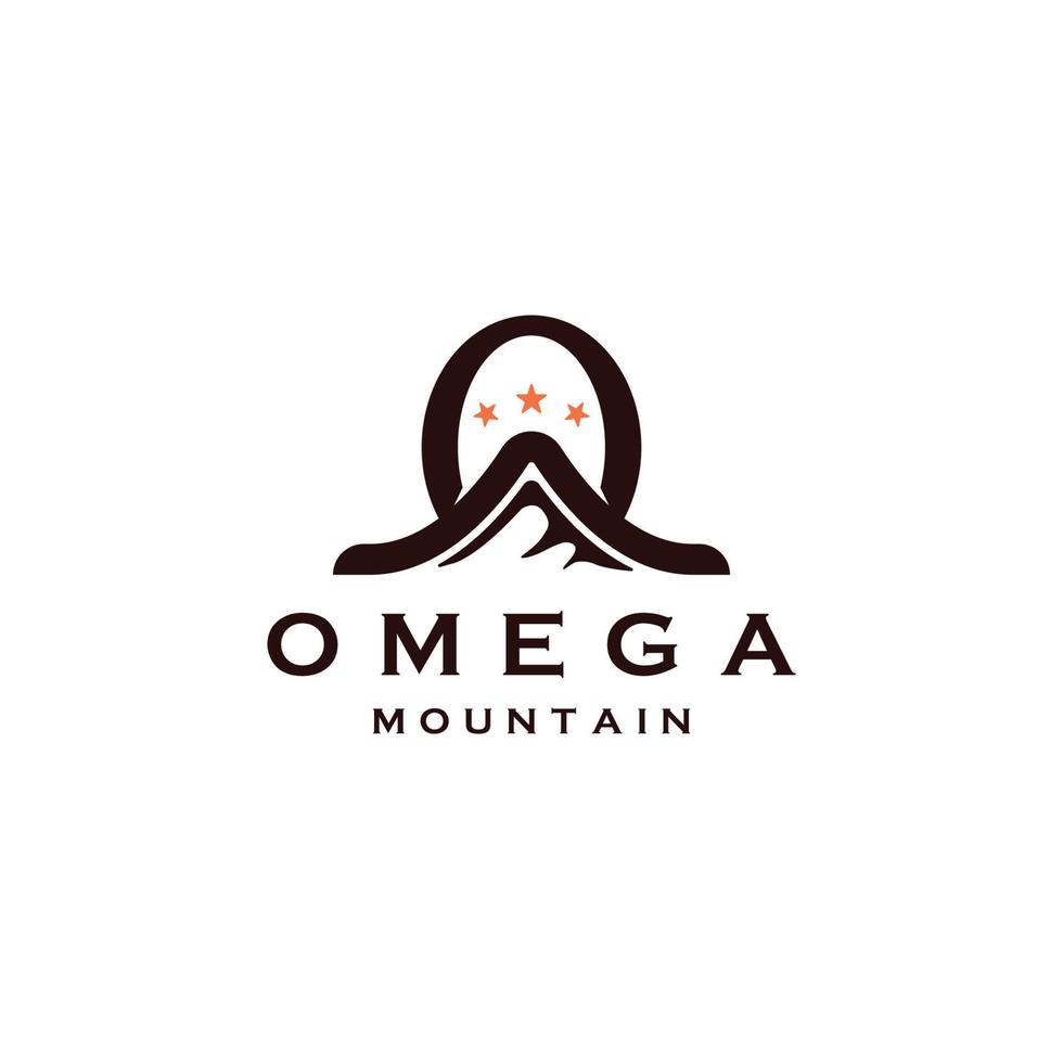 omega-symbol mit flacher vektorillustration der bergform-logoikonen-designschablone vektor