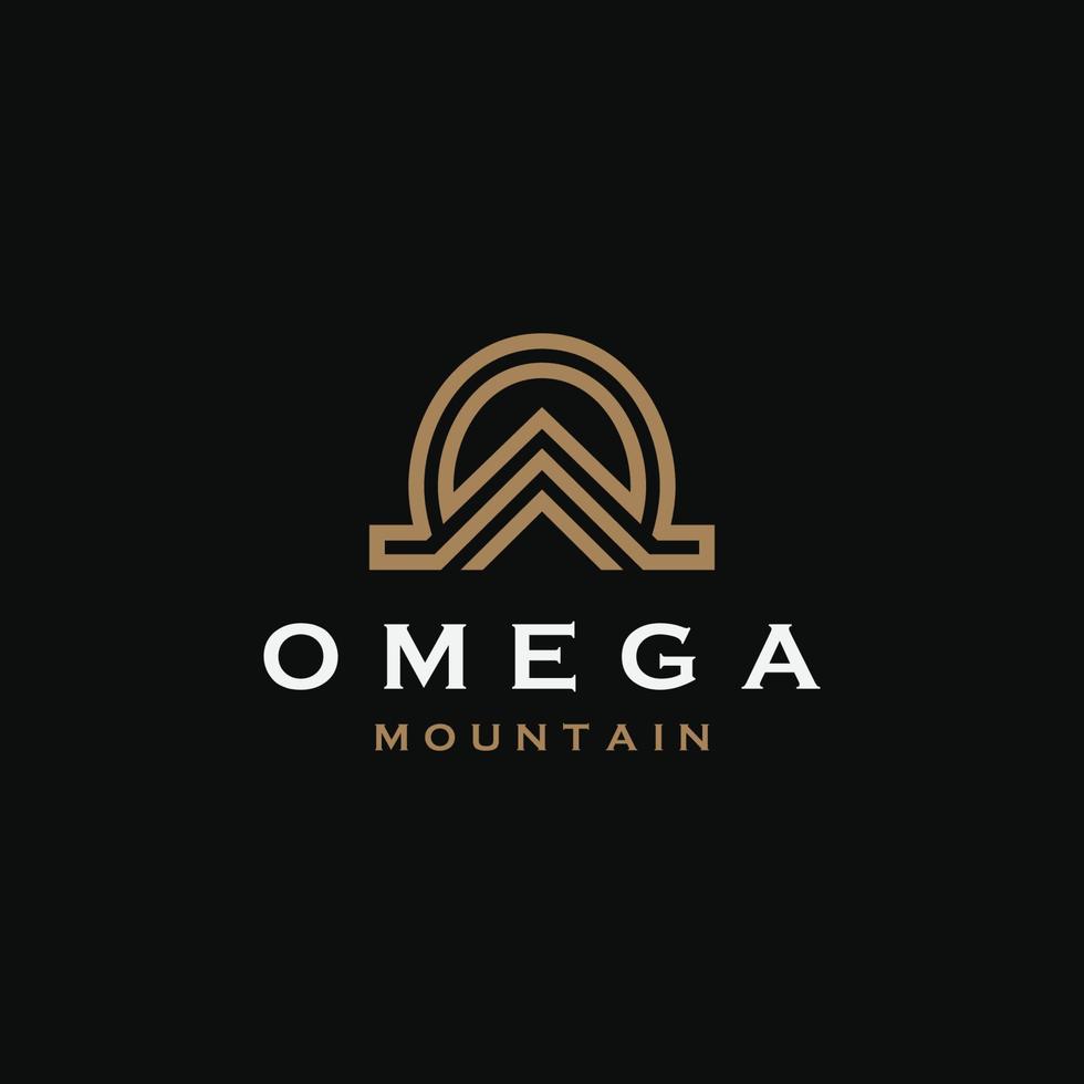 omega-symbol mit flacher vektorillustration der bergform-logoikonen-designschablone vektor