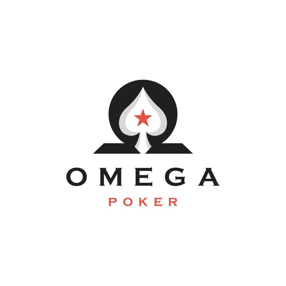 Omega-Symbol mit Poker-Spaten-Form-Logo-Icon-Design-Vorlage flache Vektorgrafiken vektor