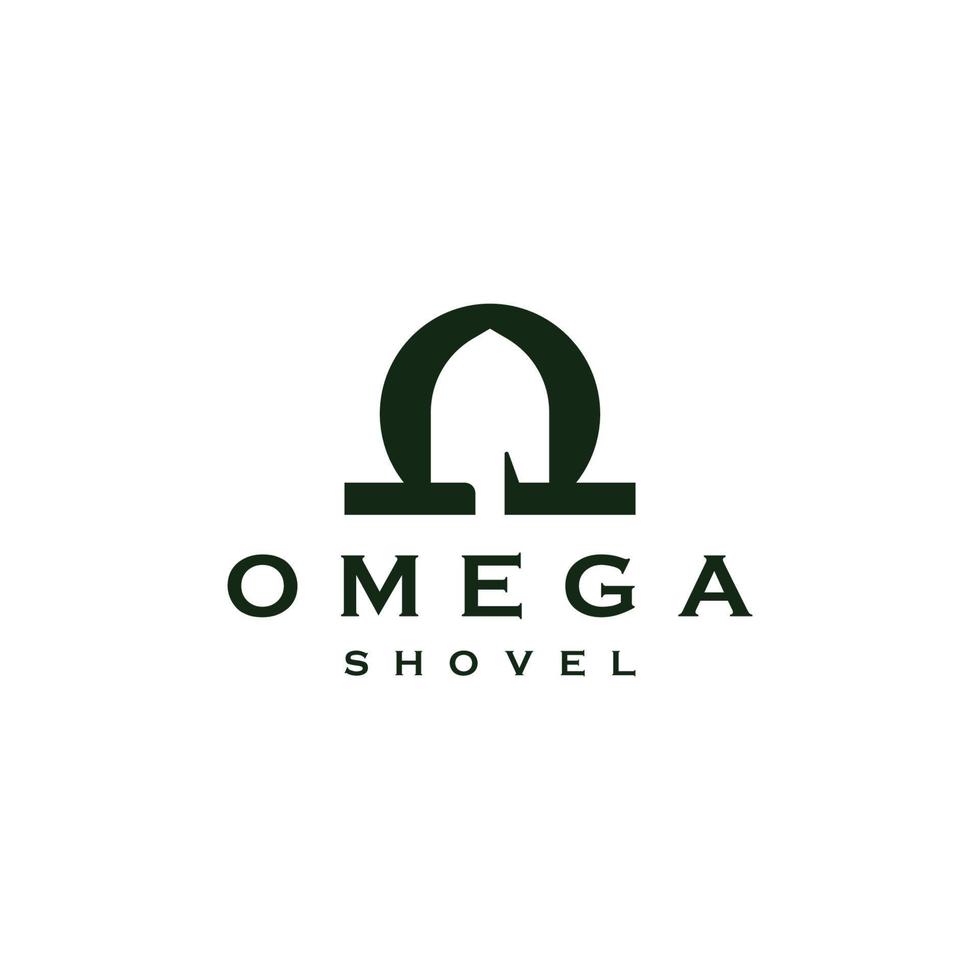 Omega-Symbol mit flacher Vektorillustration der Schaufelform-Logoikonen-Designschablone vektor