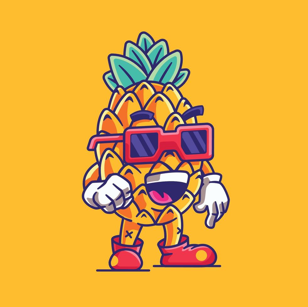 funky coole ananas-zeichentrickfigur vektor