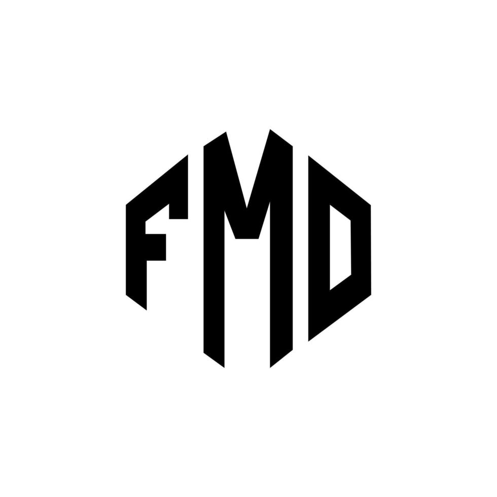 fmo brev logotyp design med polygon form. fmo polygon och kubform logotypdesign. fmo hexagon vektor logotyp mall vita och svarta färger. fmo-monogram, affärs- och fastighetslogotyp.