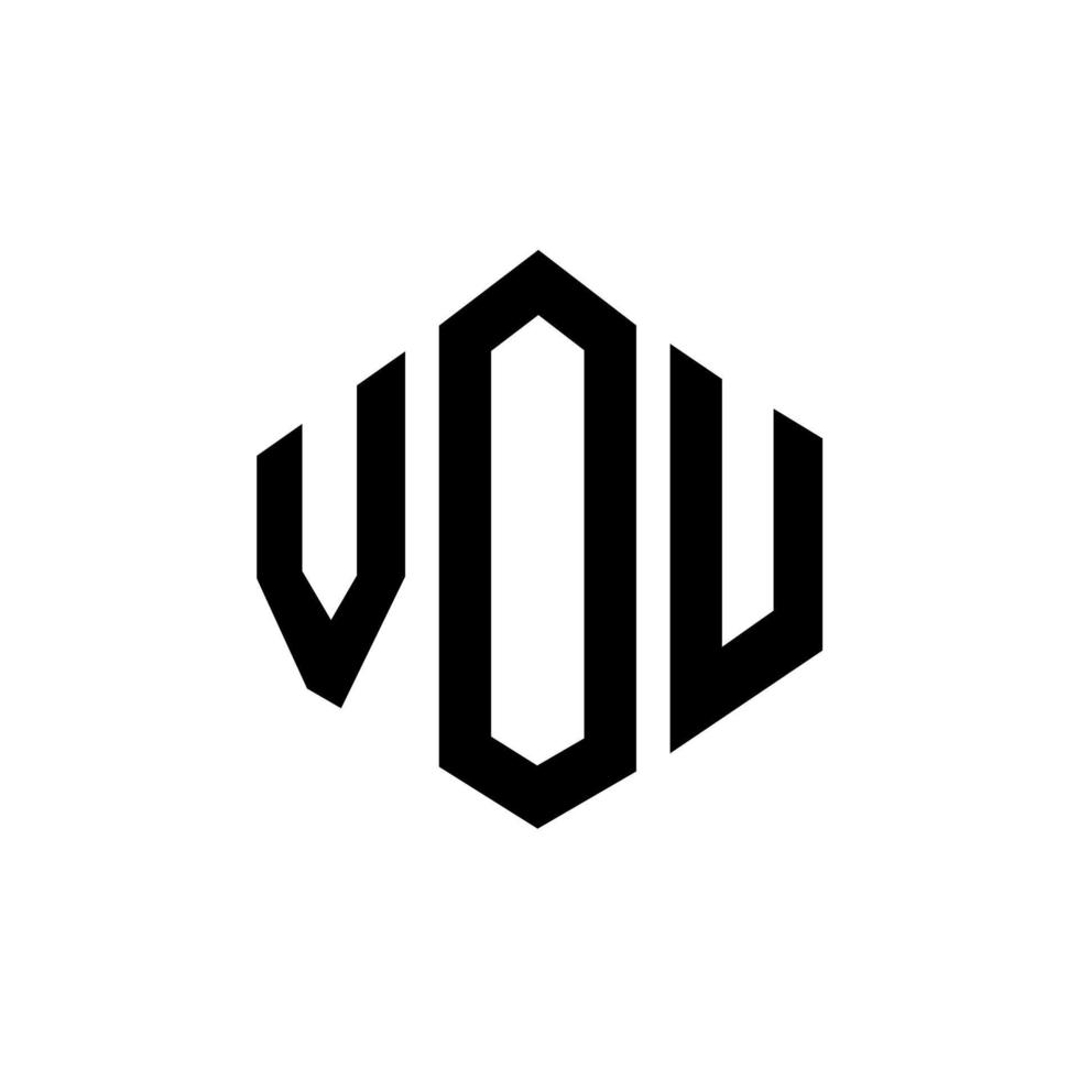 vou letter logotyp design med polygon form. vou logotypdesign med polygon och kubform. vou hexagon vektor logotyp mall vita och svarta färger. vou monogram, affärs- och fastighetslogotyp.