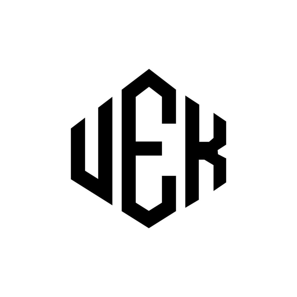 uek letter logotyp design med polygon form. uek polygon och kubform logotypdesign. uek hexagon vektor logotyp mall vita och svarta färger. uek monogram, affärs- och fastighetslogotyp.
