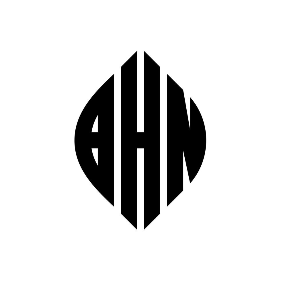bhn-Kreisbuchstaben-Logo-Design mit Kreis- und Ellipsenform. bhn Ellipsenbuchstaben mit typografischem Stil. Die drei Initialen bilden ein Kreislogo. bhn Kreisemblem abstrakter Monogramm-Buchstabenmarkierungsvektor. vektor