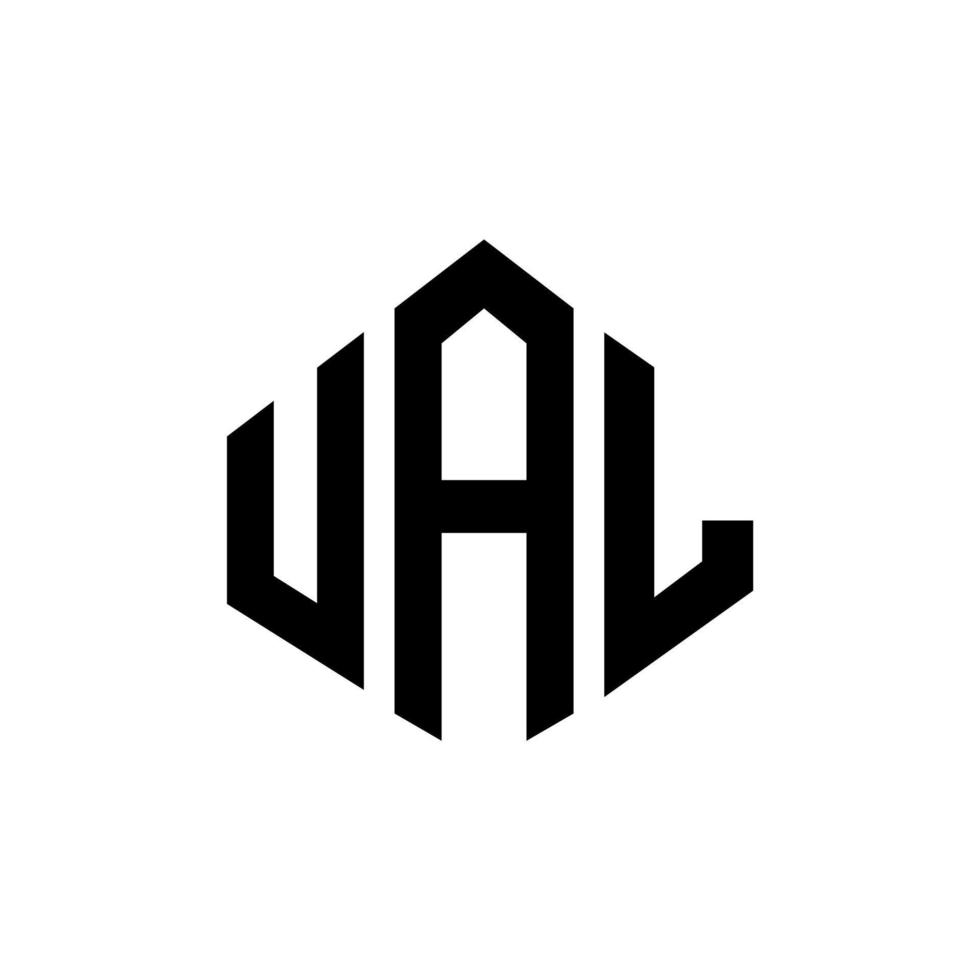 ual letter logotyp design med polygon form. ual polygon och kub form logotyp design. ual hexagon vektor logotyp mall vita och svarta färger. ual monogram, affärs- och fastighetslogotyp.