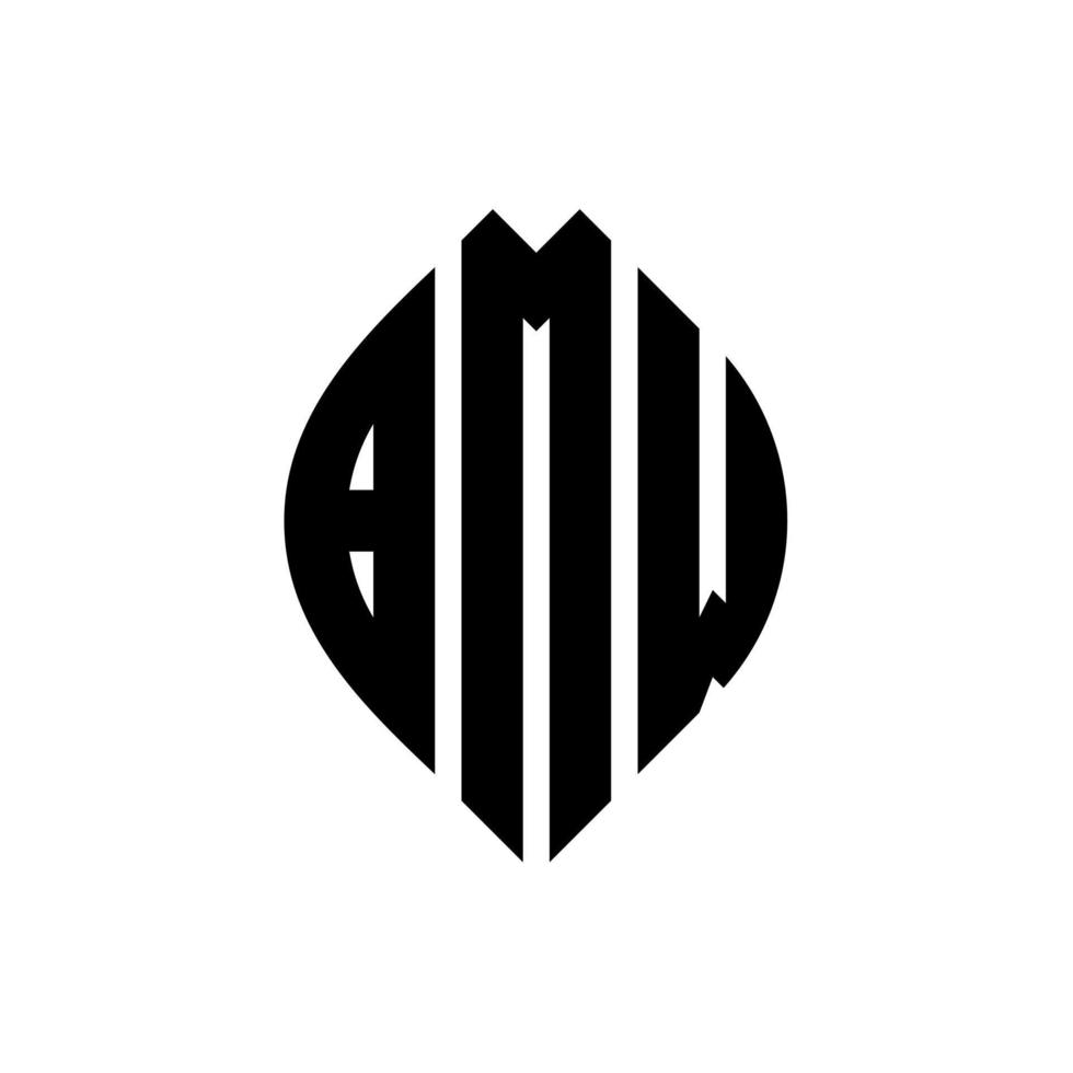 BMW-Kreisbuchstaben-Logo-Design mit Kreis- und Ellipsenform. bmw ellipsenbuchstaben mit typografischem stil. Die drei Initialen bilden ein Kreislogo. bmw Kreisemblem abstrakter Monogramm-Buchstabenmarkierungsvektor. vektor