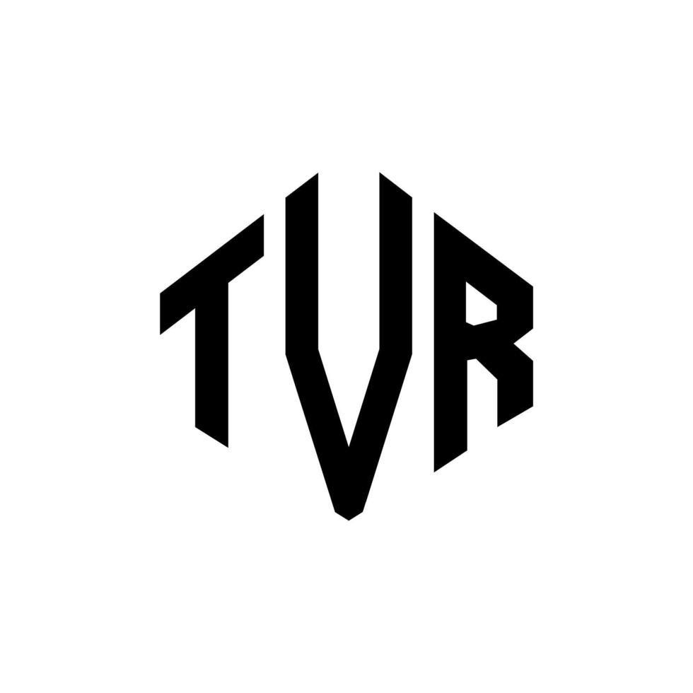 tvr brev logotyp design med polygon form. tvr polygon och kubform logotypdesign. tvr hexagon vektor logotyp mall vita och svarta färger. tvr-monogram, affärs- och fastighetslogotyp.