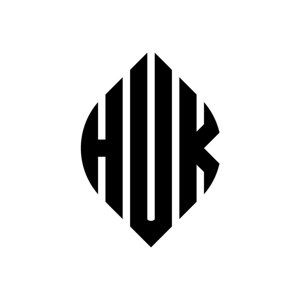 huk-Kreis-Buchstaben-Logo-Design mit Kreis- und Ellipsenform. huk ellipsenbuchstaben mit typografischem stil. Die drei Initialen bilden ein Kreislogo. Huk-Kreis-Emblem abstrakter Monogramm-Buchstaben-Markierungsvektor. vektor