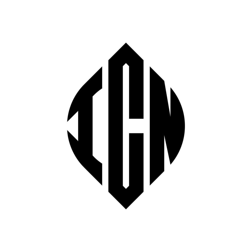 icn-Kreisbuchstaben-Logo-Design mit Kreis- und Ellipsenform. icn ellipsenbuchstaben mit typografischem stil. Die drei Initialen bilden ein Kreislogo. icn-Kreis-Emblem abstrakter Monogramm-Buchstaben-Markierungsvektor. vektor