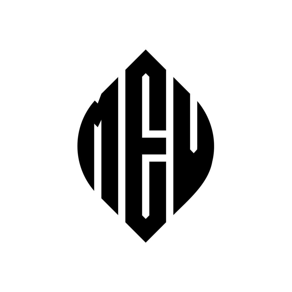 mev-Kreis-Buchstaben-Logo-Design mit Kreis- und Ellipsenform. mev Ellipsenbuchstaben mit typografischem Stil. Die drei Initialen bilden ein Kreislogo. mev-Kreis-Emblem abstrakter Monogramm-Buchstaben-Markierungsvektor. vektor