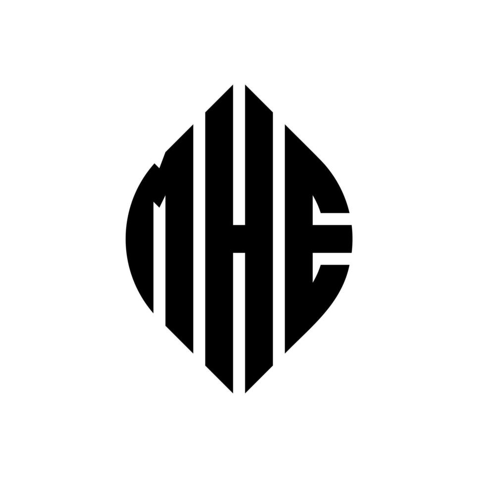 mhe-Kreis-Buchstaben-Logo-Design mit Kreis- und Ellipsenform. mhe ellipsenbuchstaben mit typografischem stil. Die drei Initialen bilden ein Kreislogo. mhe Kreisemblem abstrakter Monogramm-Buchstabenmarkierungsvektor. vektor