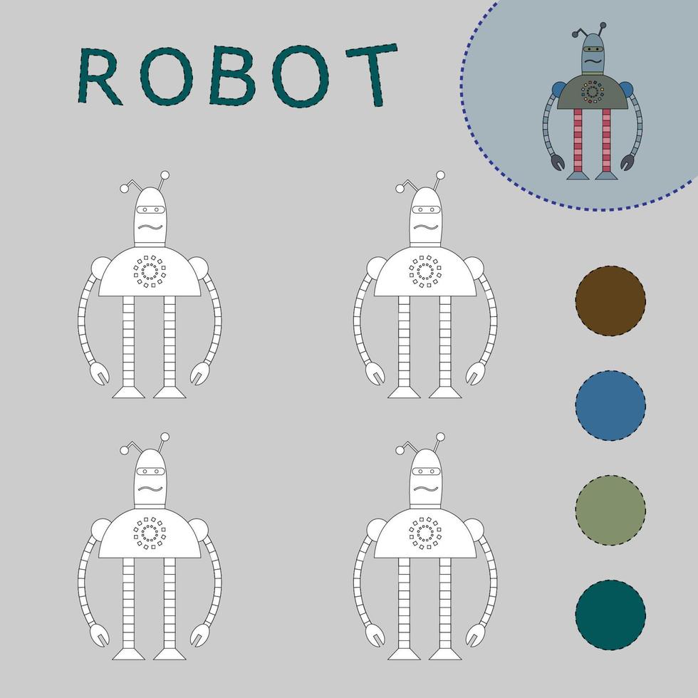 målarbok av en söt robot. pedagogiska kreativa spel för förskolebarn vektor