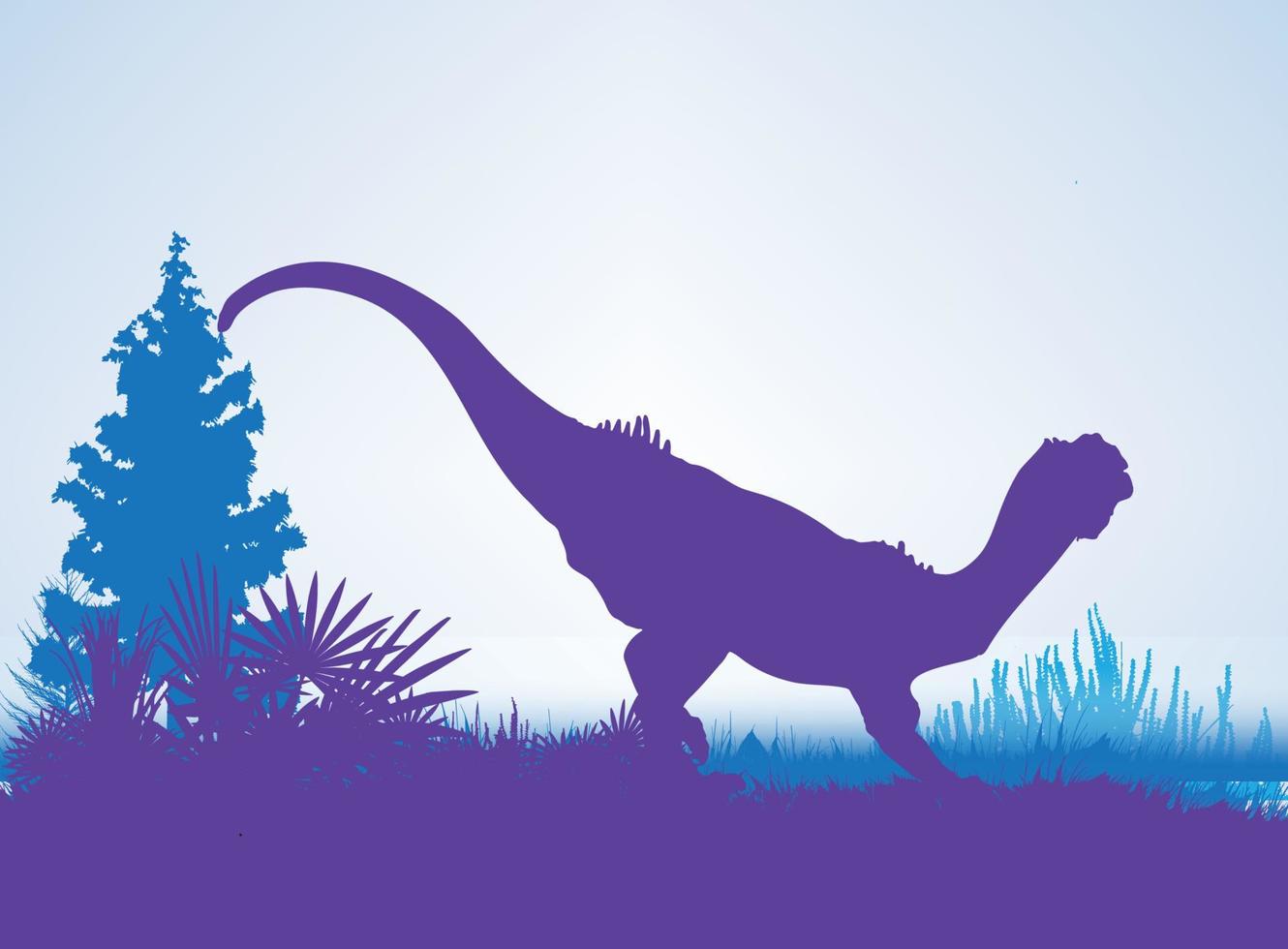 chilesaurus, dinosaurier-silhouetten in prähistorischer umgebung überlappende schichten dekorative hintergrundfahne abstrakte vektorillustration vektor