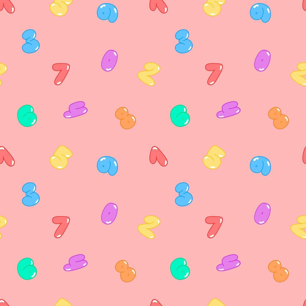 Vektormuster mit einer Reihe von Zahlen im Stil von Blasen, Zahlen von 0 bis 9, Muster auf rosa Hintergrund. vektorillustration für plakate, flyer, verpackungen, postkarten, kinderbekleidung. vektor