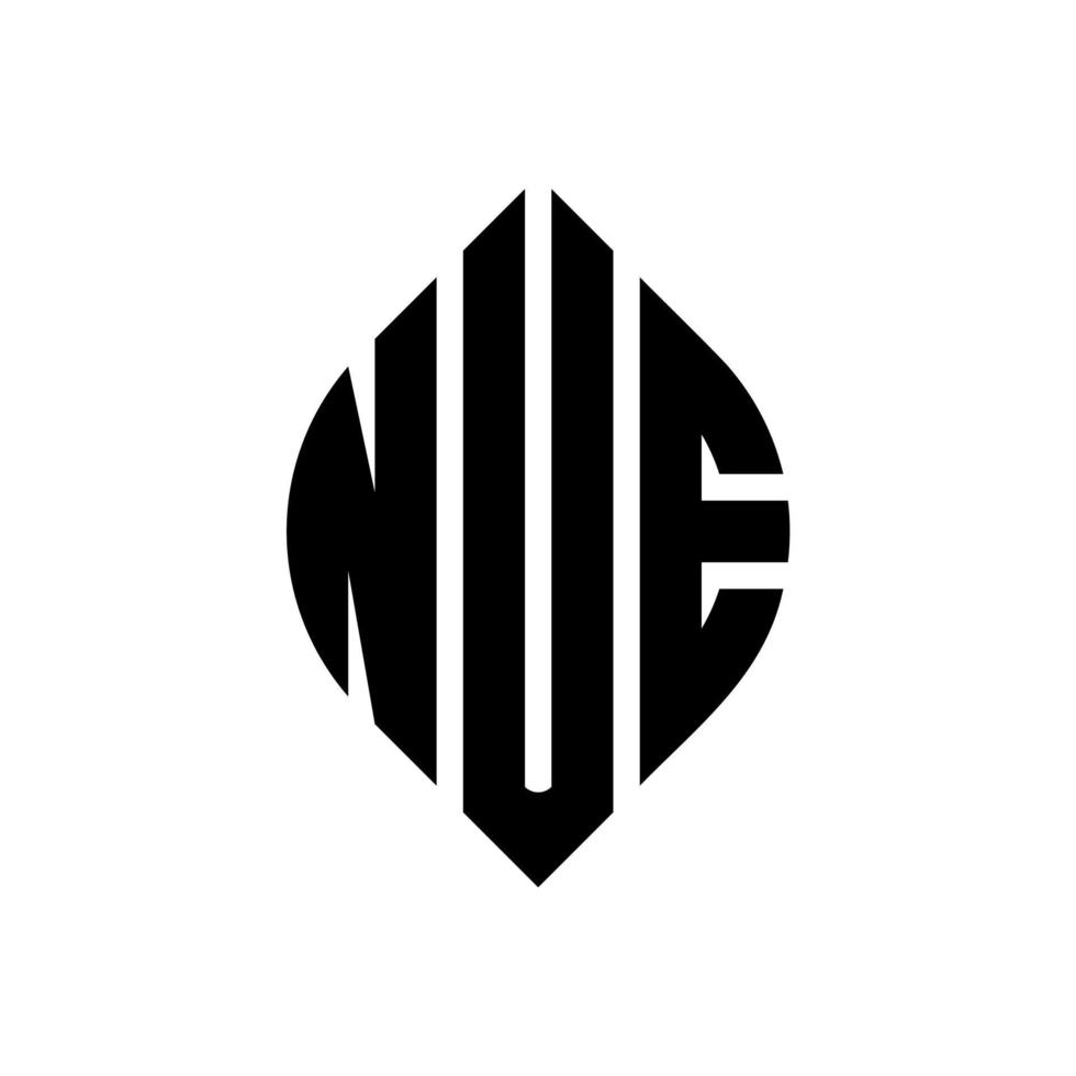 Nue-Kreis-Buchstaben-Logo-Design mit Kreis- und Ellipsenform. Nue-Ellipsenbuchstaben mit typografischem Stil. Die drei Initialen bilden ein Kreislogo. Nue-Kreis-Emblem abstrakter Monogramm-Buchstaben-Markierungsvektor. vektor