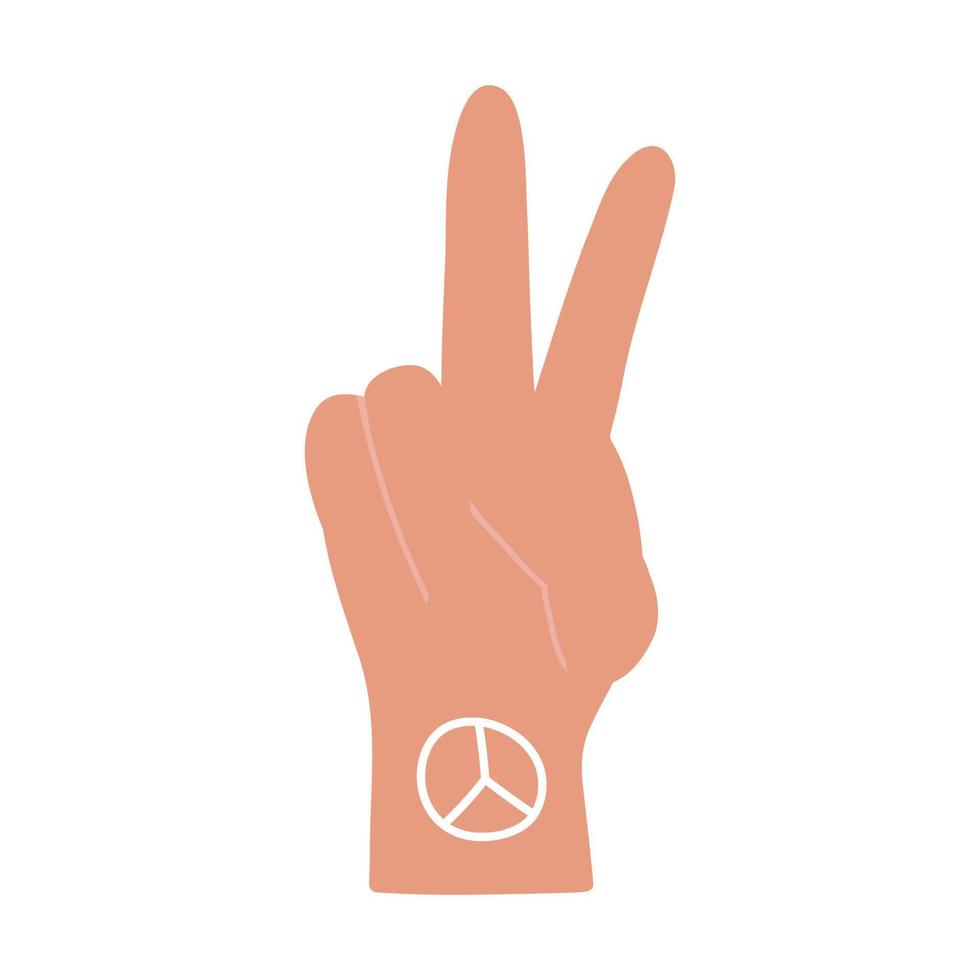 eine Geste einer friedlichen Hand mit Worten darauf. friedliches Liebesaufkleberkonzept für Poster- oder T-Shirt-Design. vektor