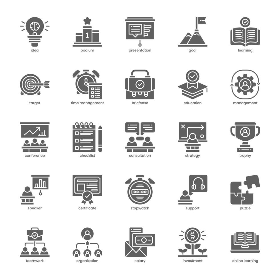 Business-Training-Icon-Pack für Ihr Website-Design, Logo, App, ui. Business-Training-Icon-Glyphen-Design. Vektorgrafik-Illustration und editierbarer Strich. vektor