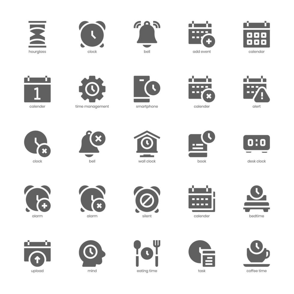 Zeit- und Datums-Icon-Pack für Ihre Website, Ihr Handy, Ihre Präsentation und Ihr Logo-Design. Zeit- und Datumssymbol-Glyphen-Design. Vektorgrafik-Illustration und editierbarer Strich. vektor